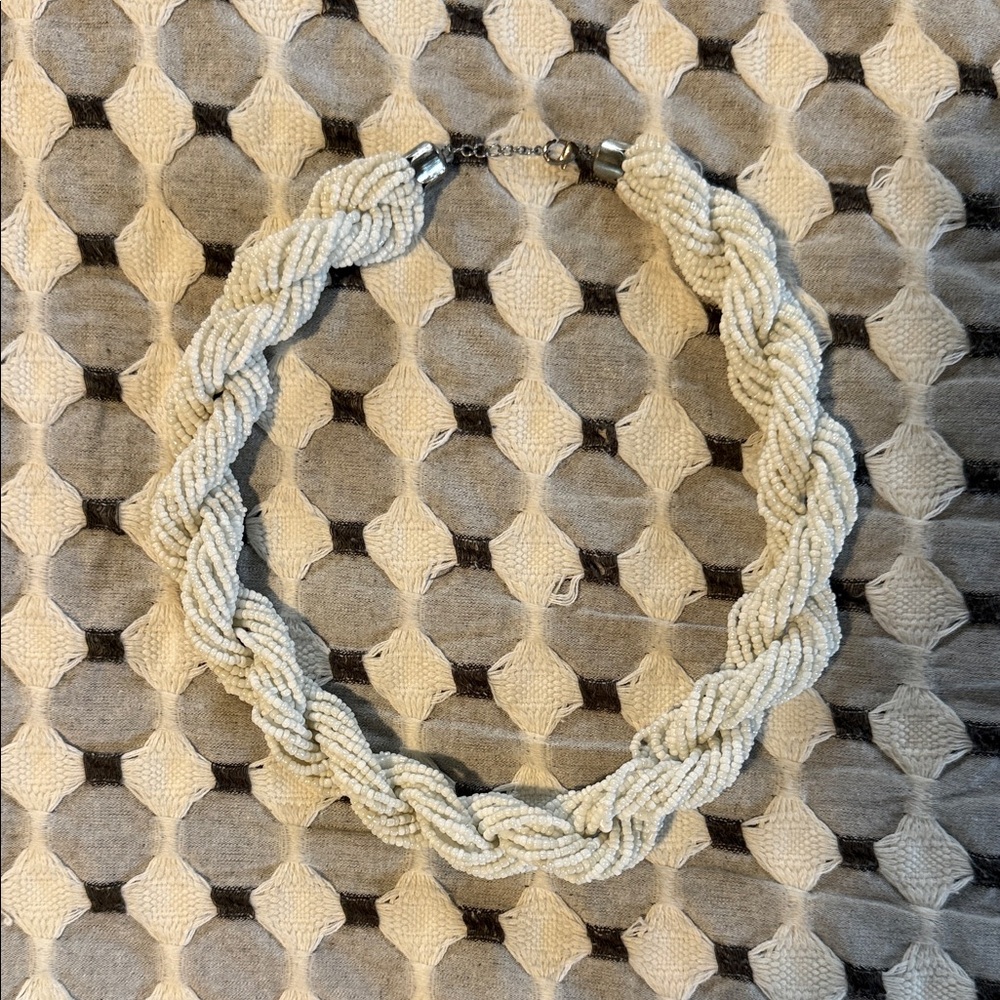 White Beaded Braided Necklace - Women Jewelry